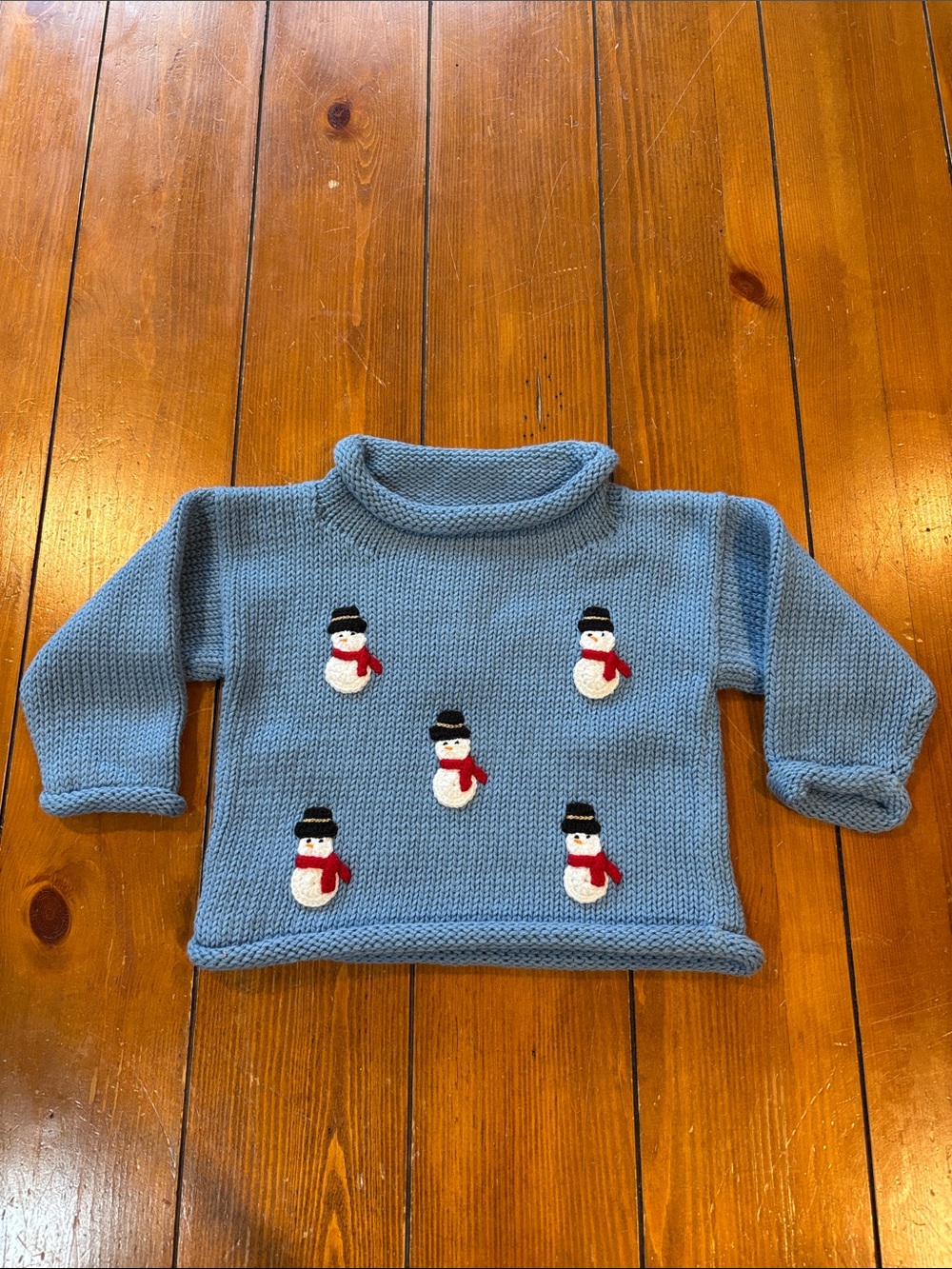 NWT Chatham Kids Light Blue Knit Sweater with Snowman Motifs Size 12M
